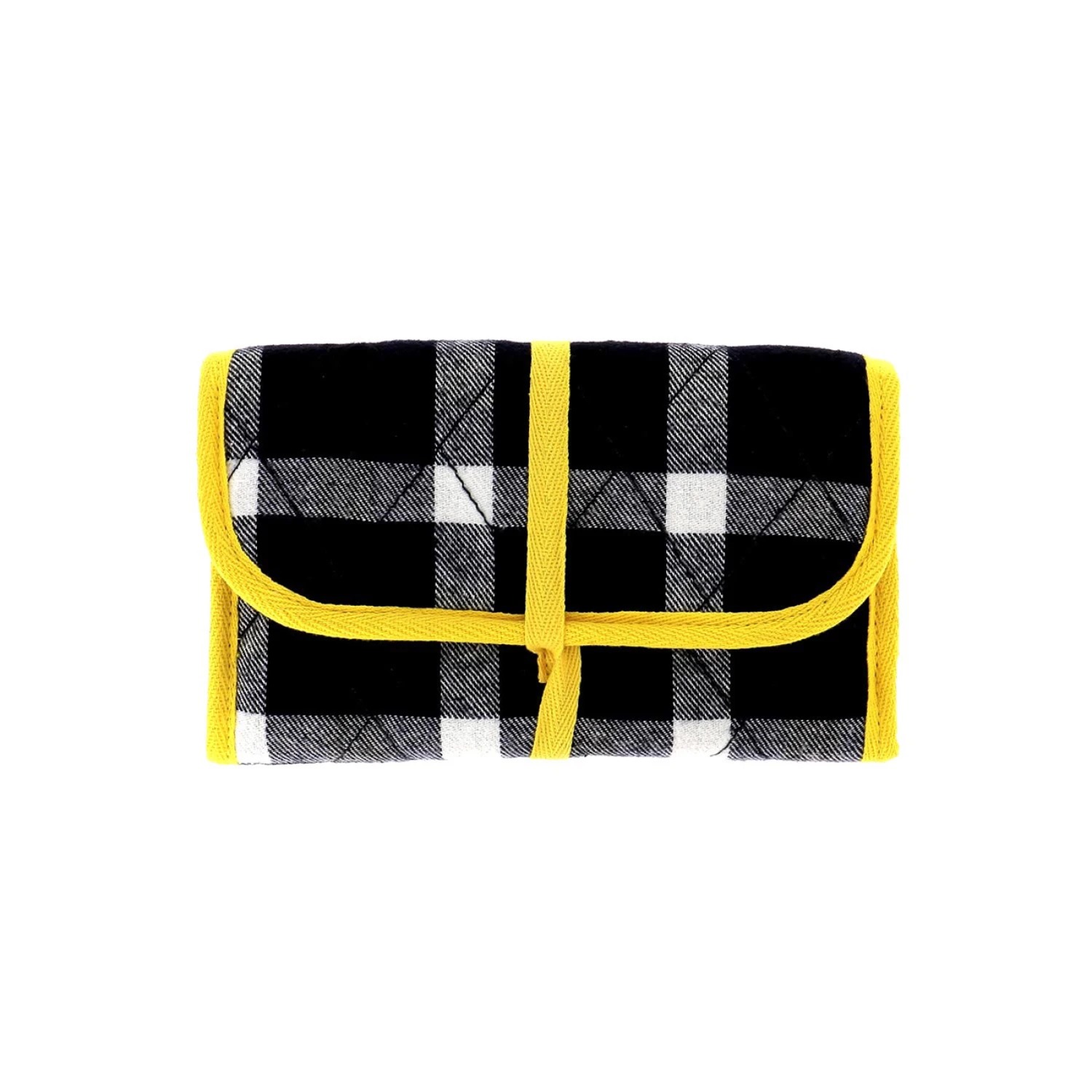 Sewing Storage Bag - Yellow and Navy Tartan, zoomed in. Select this picture to zoom back out.