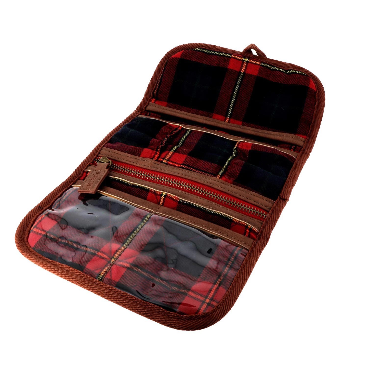 Sewing Storage Bag - Brown and Red Tartan, different perspective #1, zoomed in. Select this picture to zoom back out.