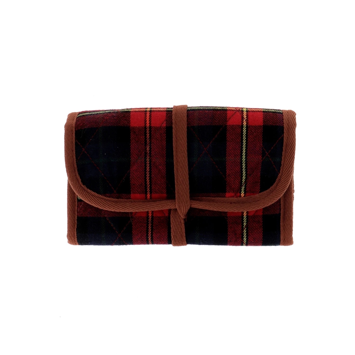 Sewing Storage Bag - Brown and Red Tartan, zoomed in. Select this picture to zoom back out.