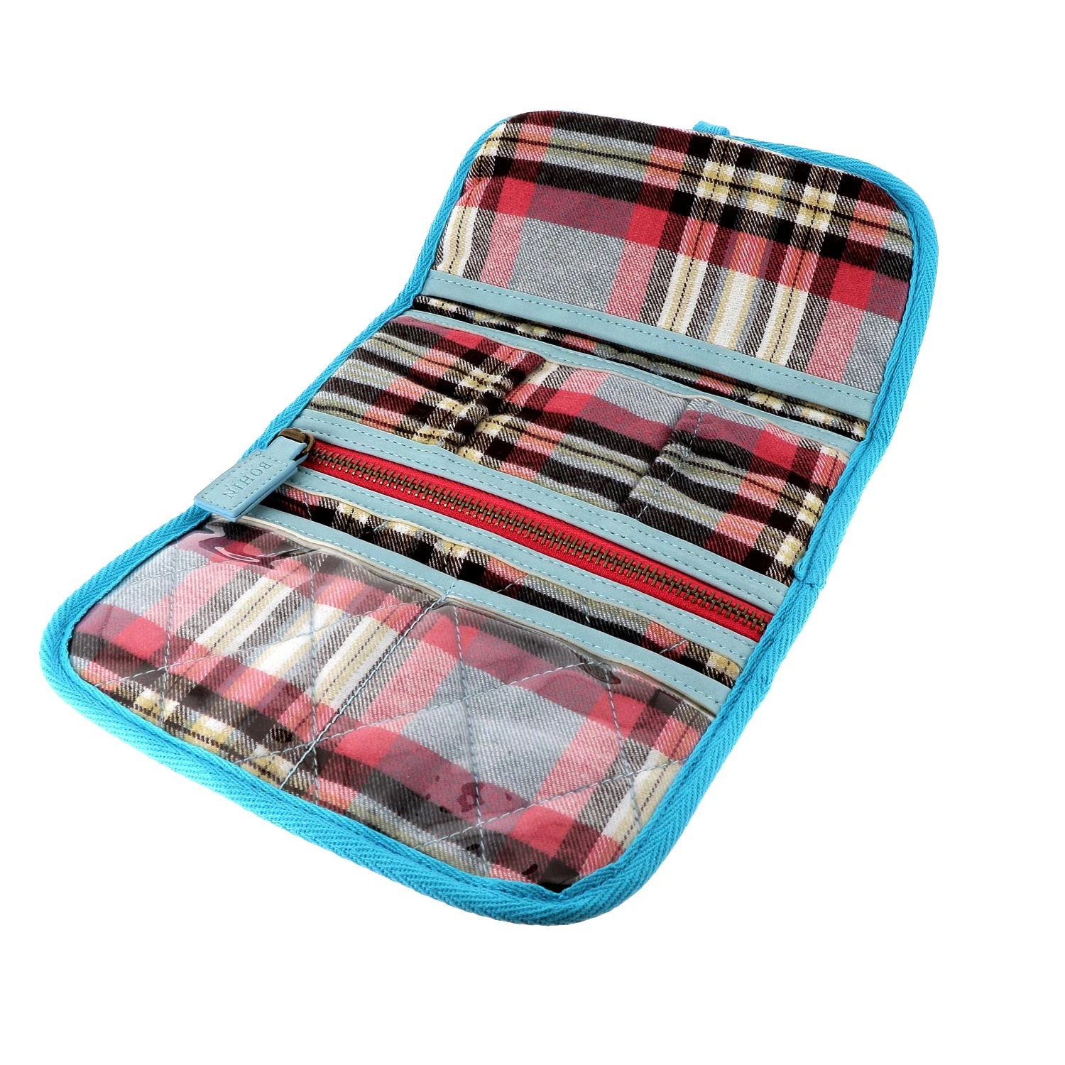 Sewing Storage Bag - Blue and Pink Tartan, different perspective #1, zoomed in. Select this picture to zoom back out.