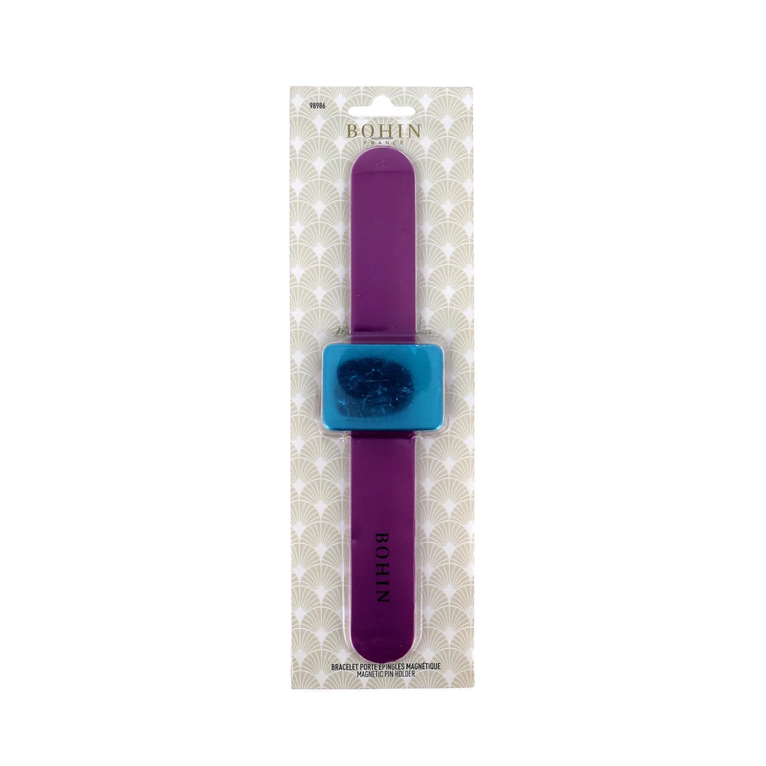 Magnetic PIncushion Bracelet - Purple, zoomed in. Select this picture to zoom back out.