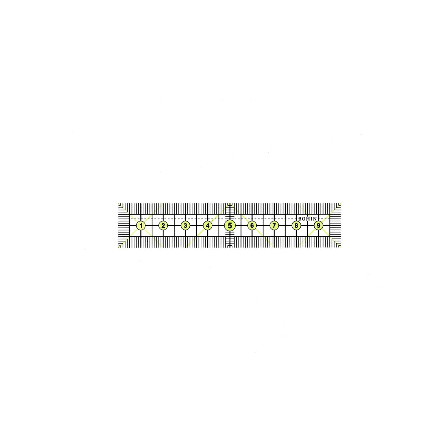 Bohin Mini Quilting Ruler 10cm x 20cm, different perspective #1, zoomed in. Select this picture to zoom back out.