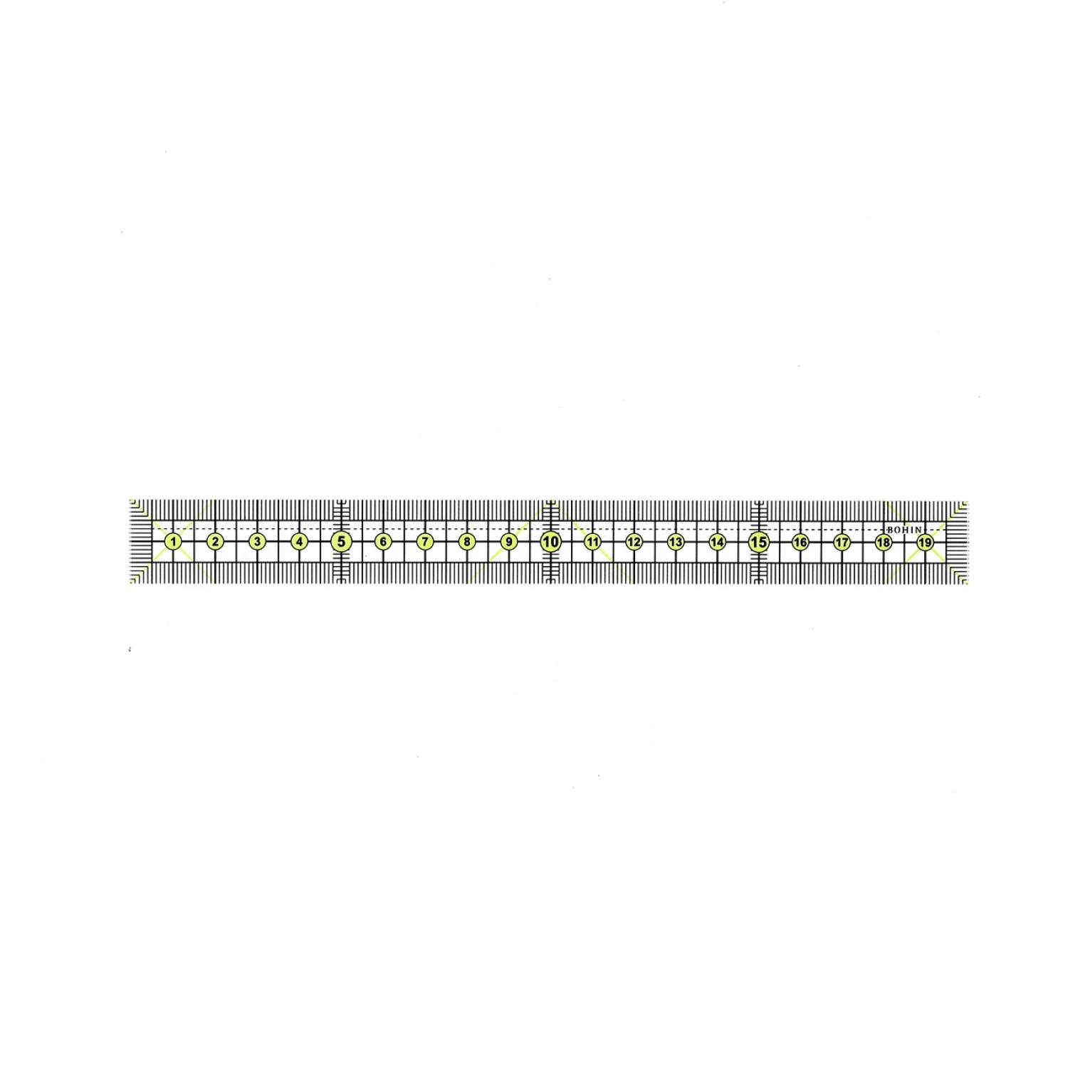 Bohin Mini Quilting Ruler 2cm x 20cm, different perspective #1, zoomed in. Select this picture to zoom back out.