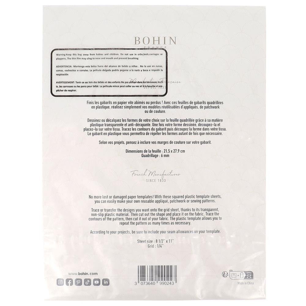 Bohin Non-Slip Plastic Quilt Template Sheets