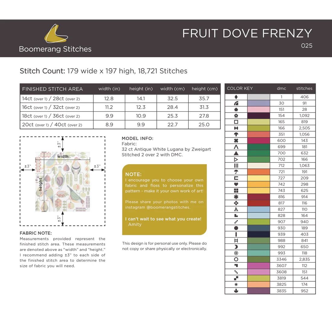 Fruit Dove Frenzy - Cross Stitch Pattern
