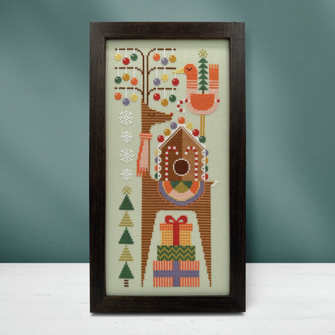 Sugarplum Stag - Christmas Cross Stitch Pattern, zoomed in. Select this picture to zoom back out.