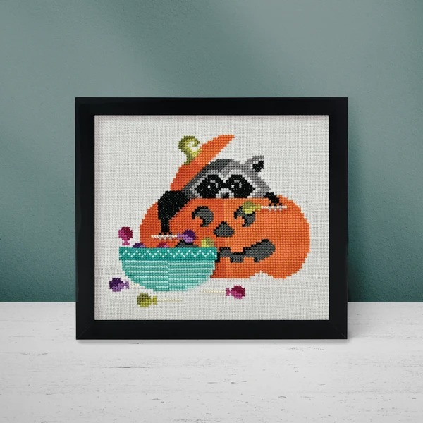 Snack-O-Lantern - Halloween Cross Stitch Pattern, zoomed in. Select this picture to zoom back out.