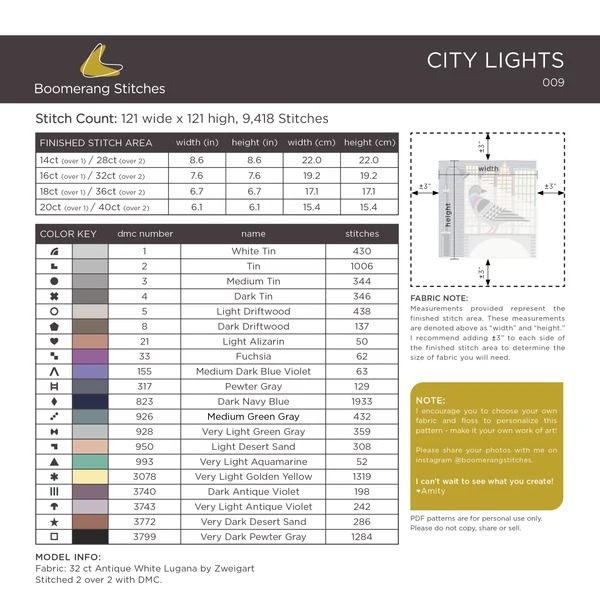 City Lights - Cross Stitch Pattern, different perspective #1, zoomed in. Select this picture to zoom back out.