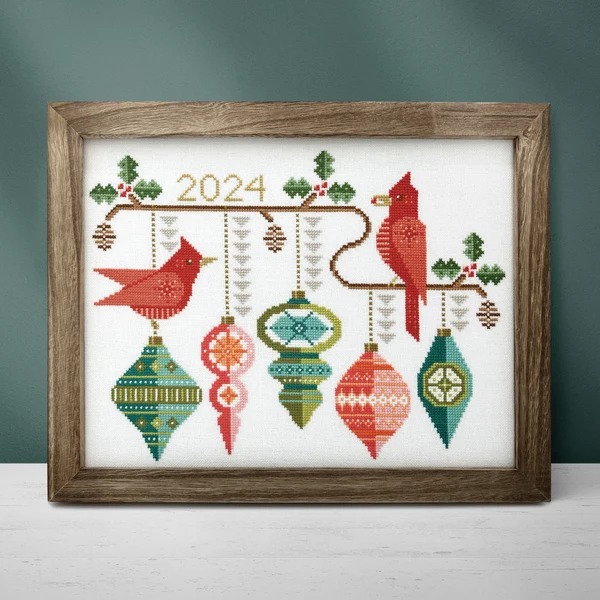 Bauble Birds - Christmas Cross Stitch Pattern, zoomed in. Select this picture to zoom back out.