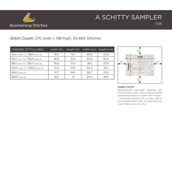 A Schitty Sampler - Cross Stitch Pattern, different perspective #2, zoomed in. Select this picture to zoom back out.