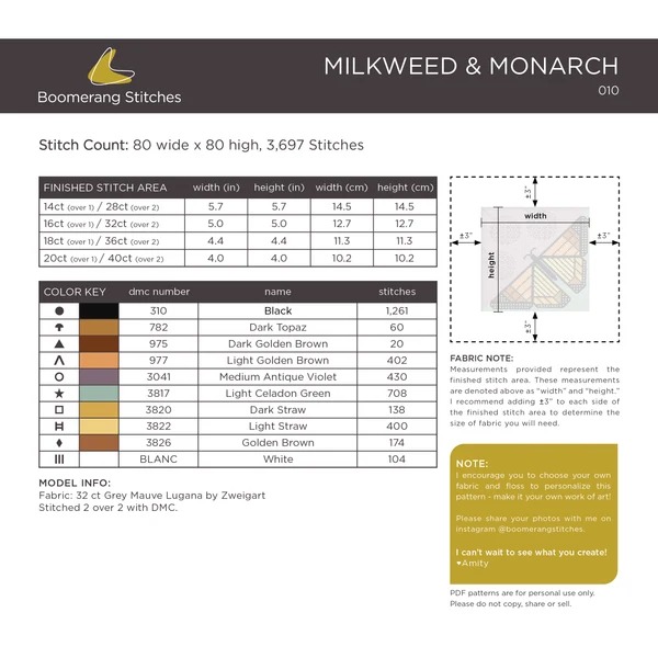 Milkweed & Monarch - Cross Stitch Pattern, different perspective #1, zoomed in. Select this picture to zoom back out.