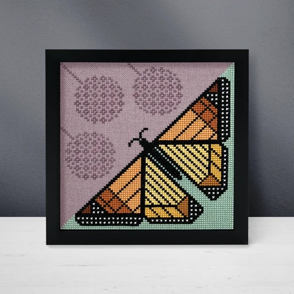 Milkweed & Monarch - Cross Stitch Pattern, zoomed in. Select this picture to zoom back out.