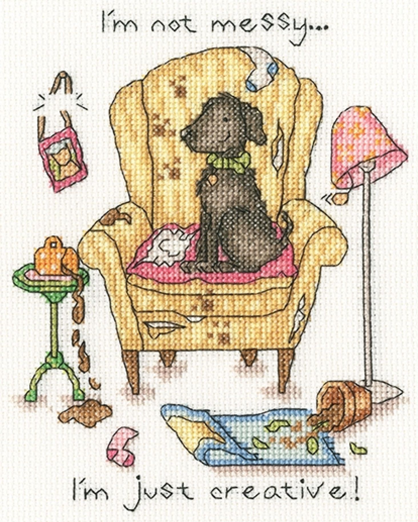 Mucky Pup - Cross Stitch Kit, zoomed in. Select this picture to zoom back out.