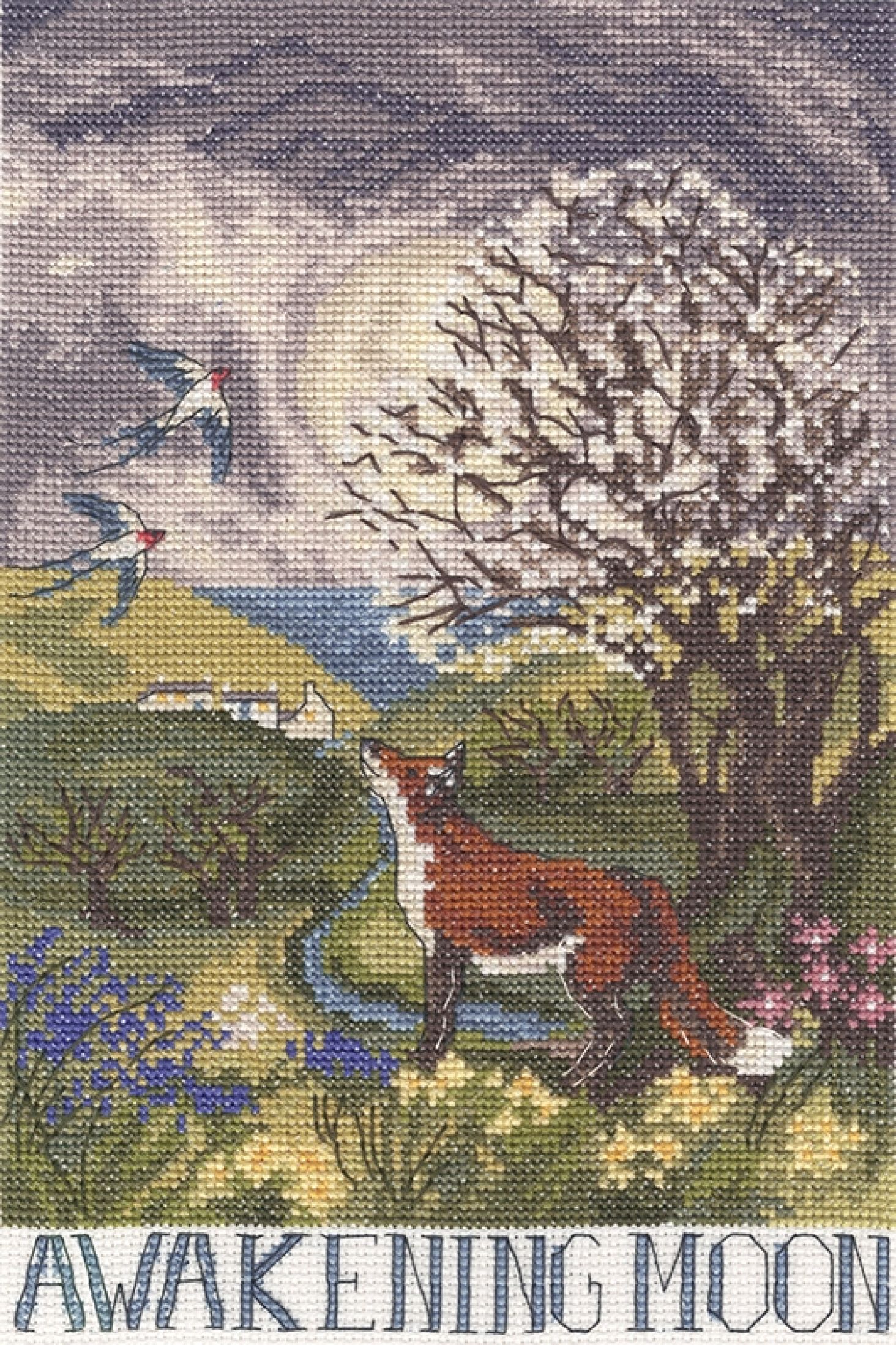 Awakening Moon - Cross Stitch Kit, zoomed in. Select this picture to zoom back out.