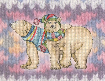 A Polar Pair - Emma Ball - Christmas Cross Stitch Kit, zoomed in. Select this picture to zoom back out.