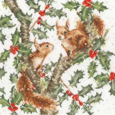 Under The Holly Boughs - Christmas Cross Stitch Kit, zoomed in. Select this picture to zoom back out.
