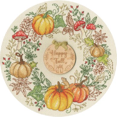 Autumn Wreath - Cross Stitch Kit, zoomed in. Select this picture to zoom back out.