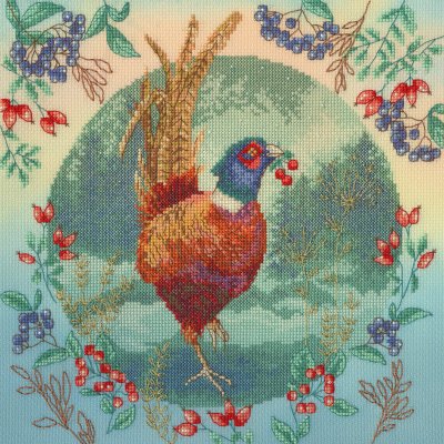 Fall Feathers - Cross Stitch Kit, zoomed in. Select this picture to zoom back out.
