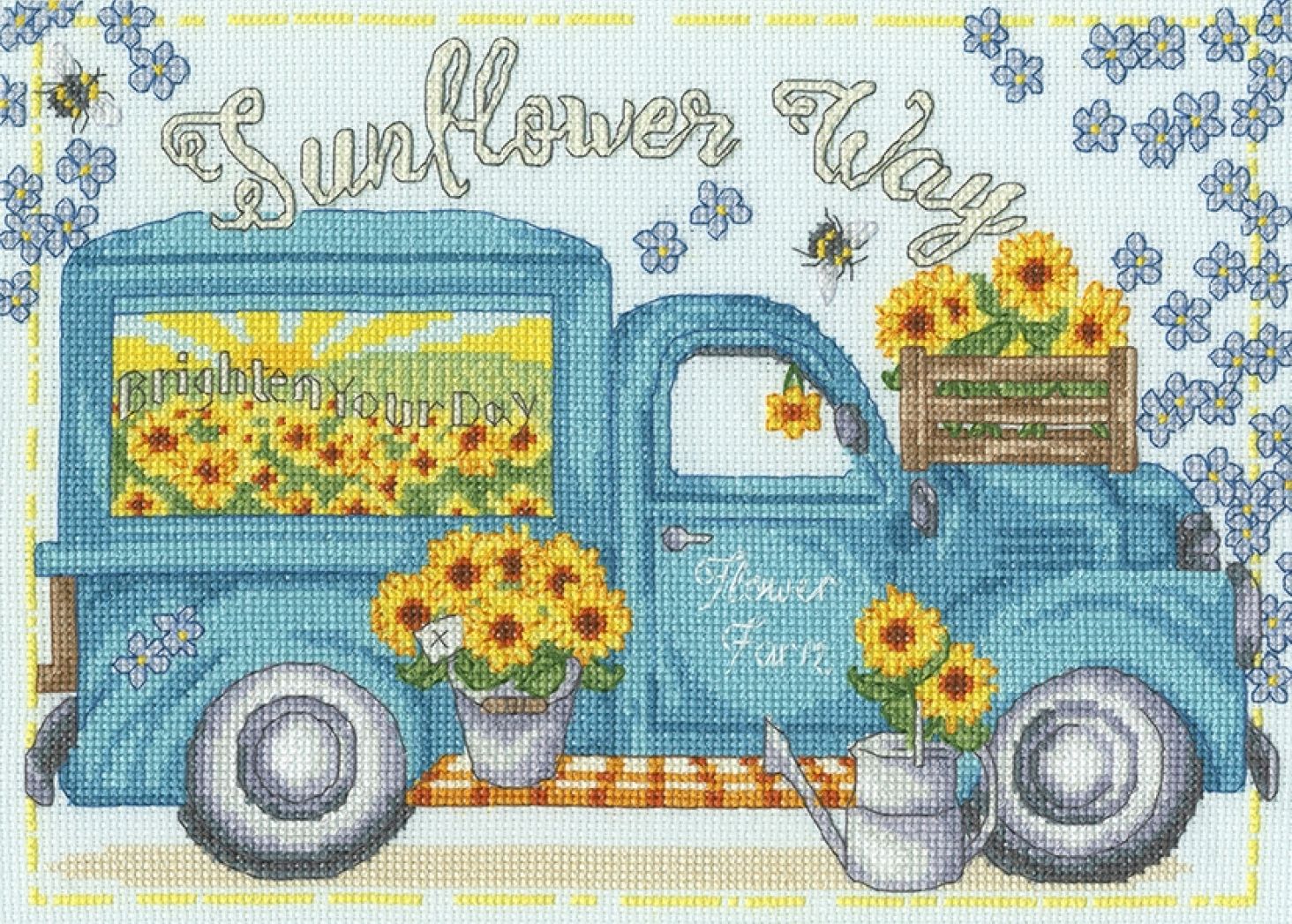 Sunflower Way - Cross Stitch Kit, zoomed in. Select this picture to zoom back out.