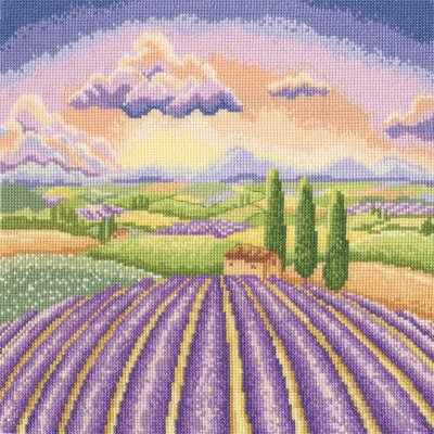Lavender Fields - Cross Stitch Kit, zoomed in. Select this picture to zoom back out.