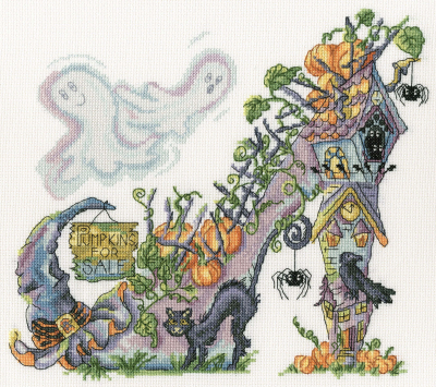 Hallowed Souls - Shoe Art - Halloween Cross Stitch Kit, zoomed in. Select this picture to zoom back out.