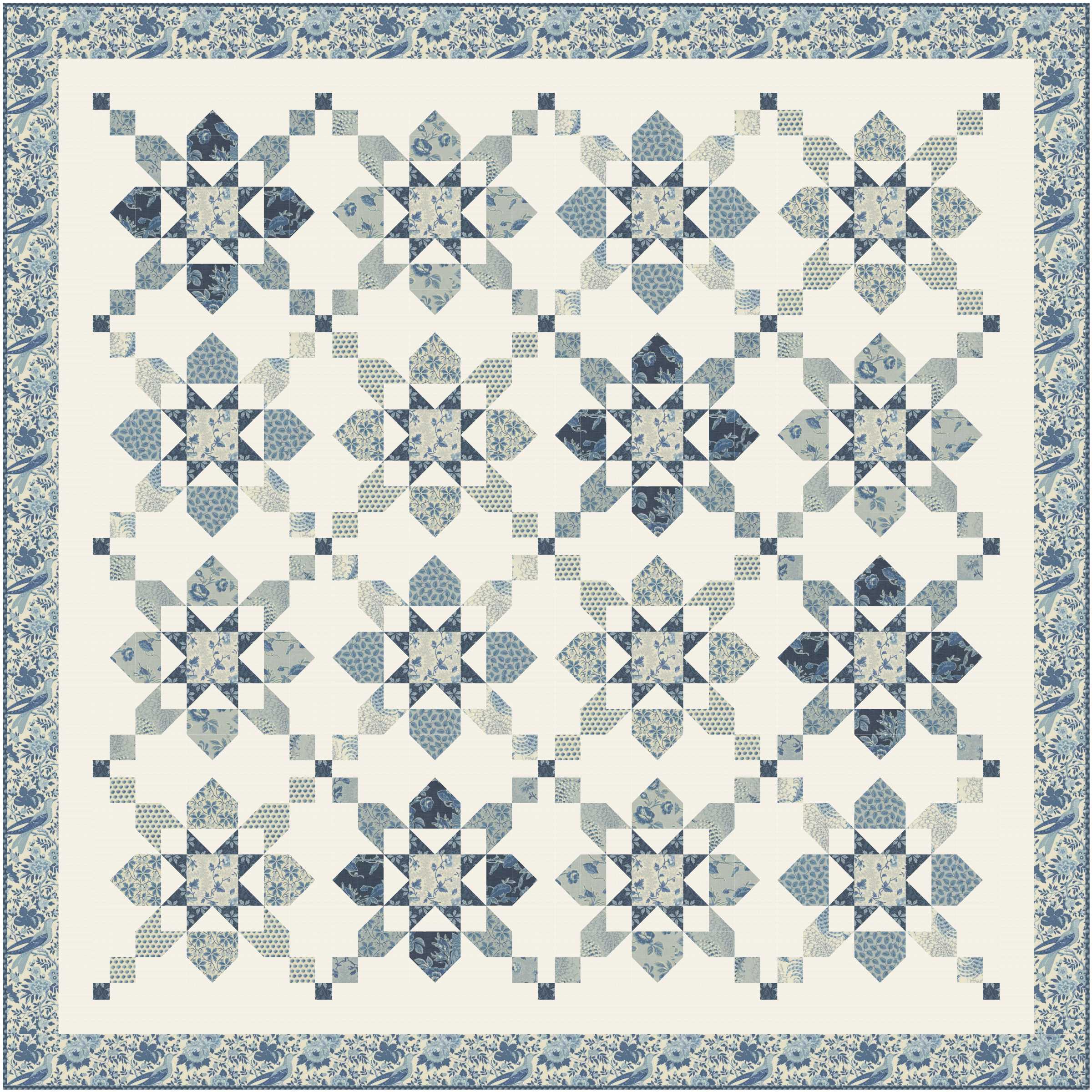 Bleu De France Ciel Blue - Montespan Small Floral - Fabric
