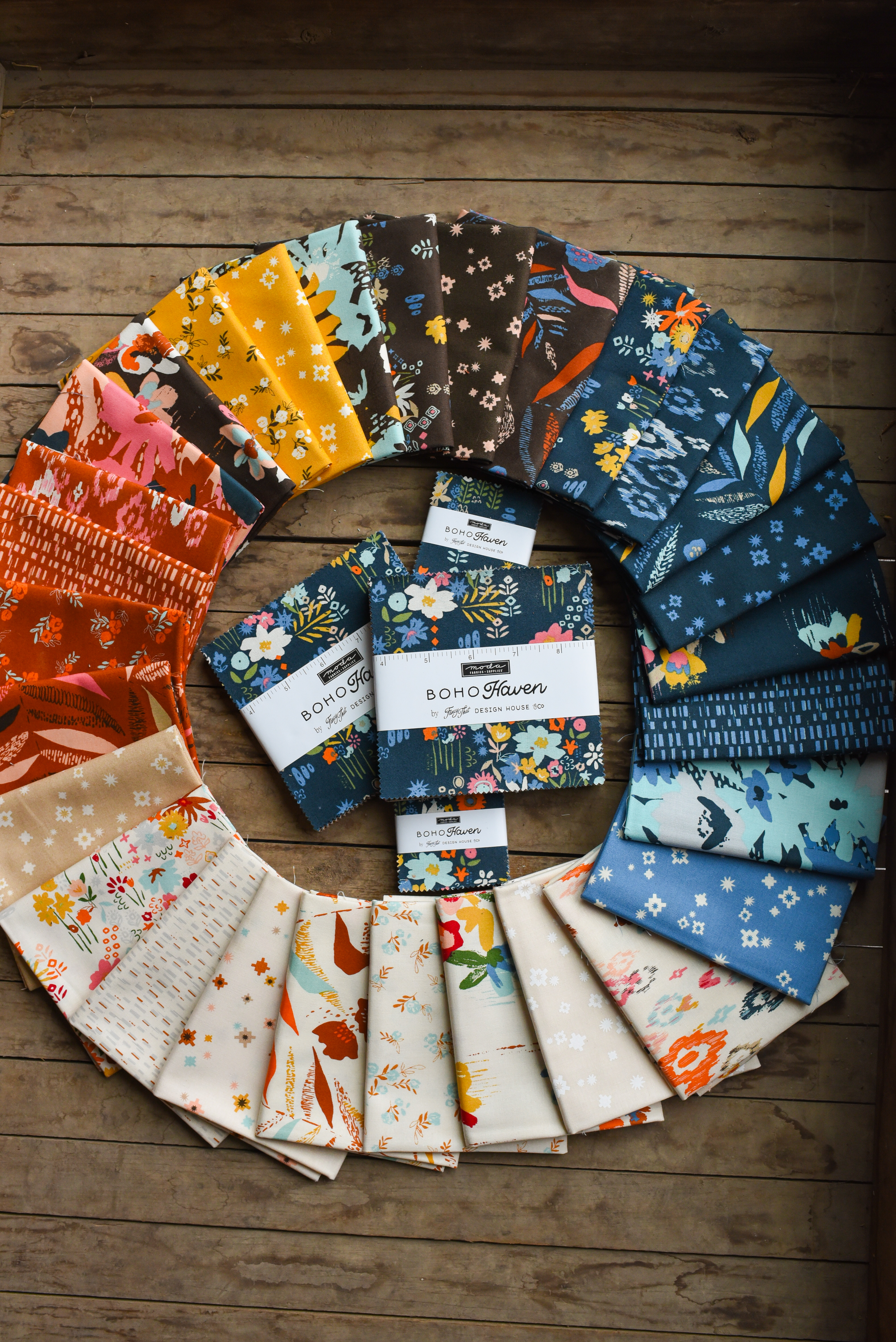Boho Haven Feathered Deep Sea - Quilt Fabric