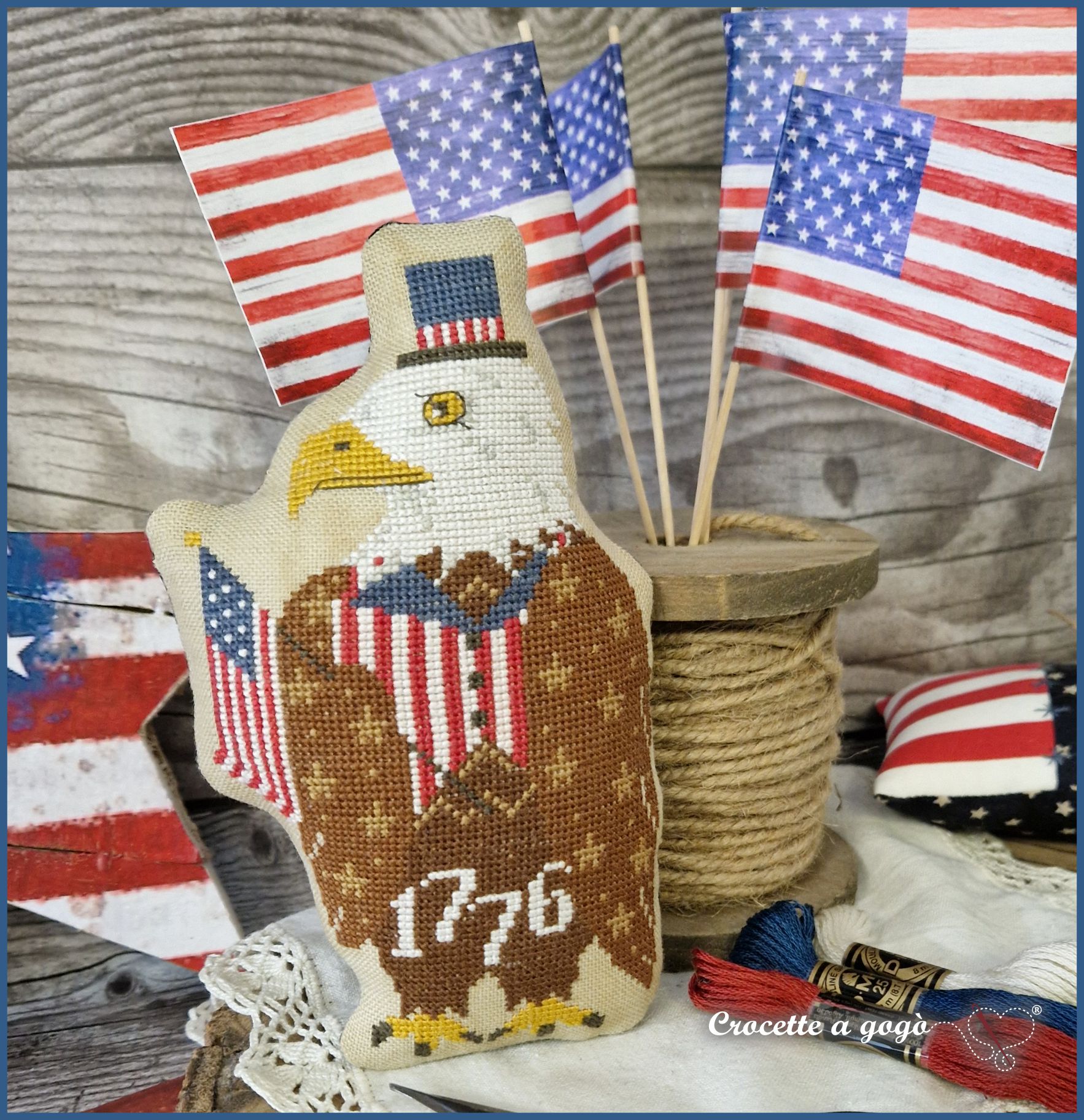 1776 Stitch & Stuff - Patriotic Cross Stitch Pattern, zoomed in. Select this picture to zoom back out.