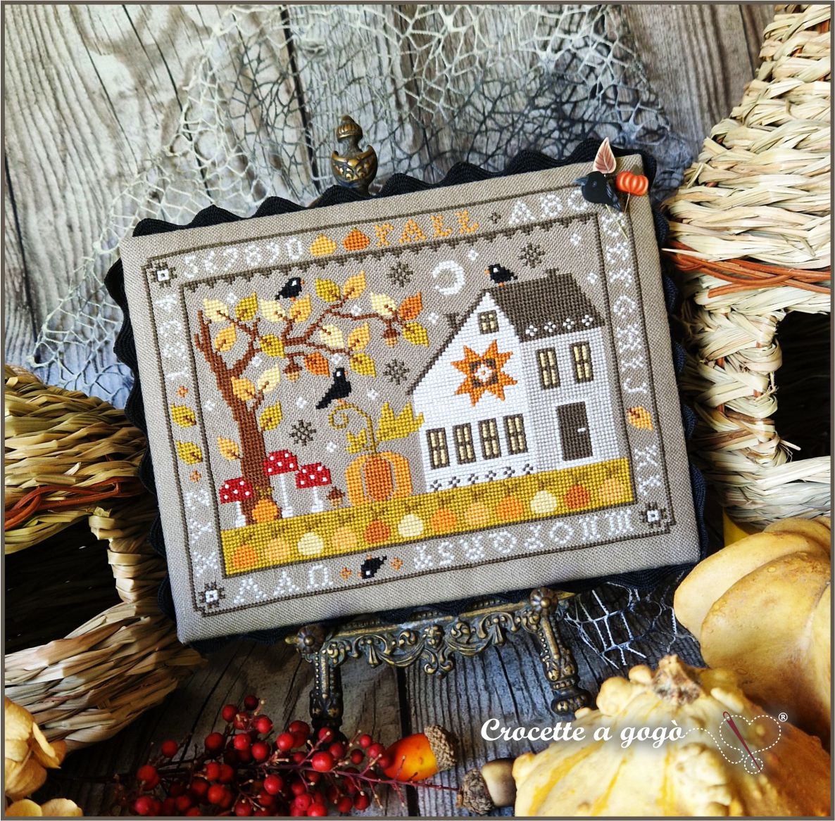 Fall in the Garden - Cross Stitch Pattern, zoomed in. Select this picture to zoom back out.