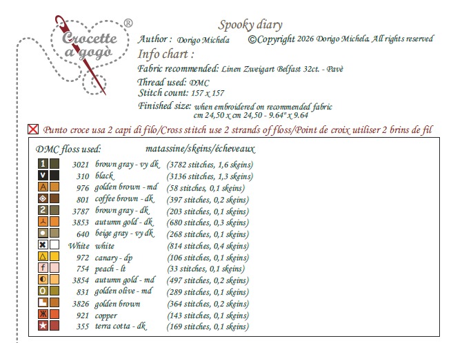 Spooky Diary - Halloween Cross Stitch Pattern, different perspective #1, zoomed in. Select this picture to zoom back out.
