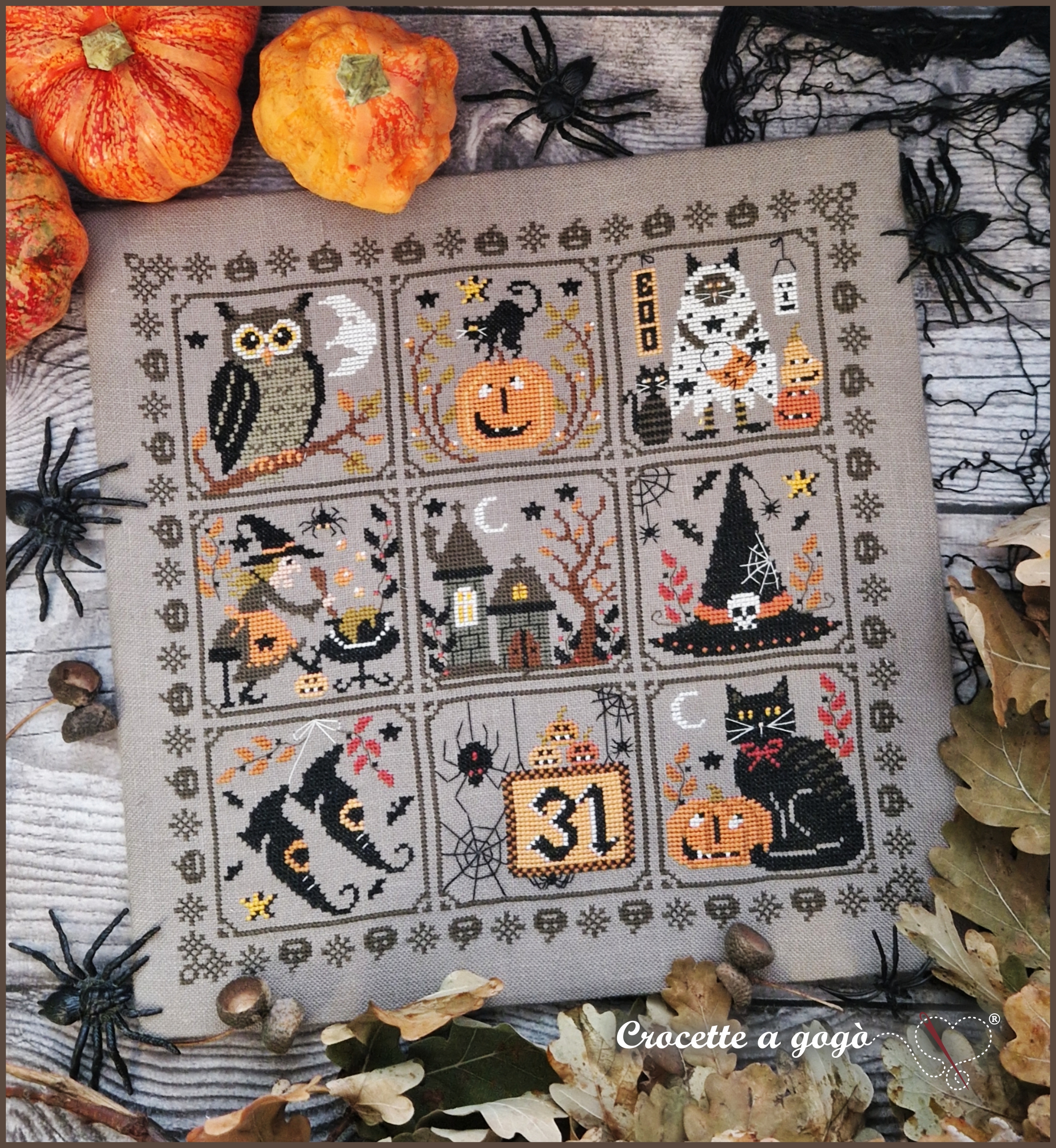 Spooky Diary - Halloween Cross Stitch Pattern, zoomed in. Select this picture to zoom back out.