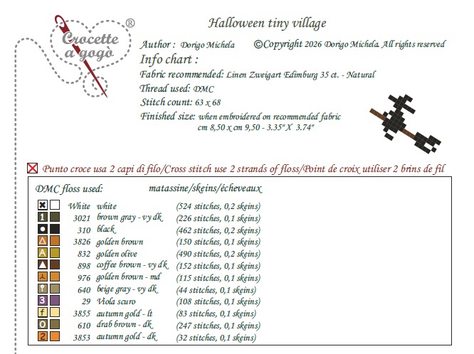 Halloween Tiny Village - Cross Stitch Pattern, different perspective #1, zoomed in. Select this picture to zoom back out.
