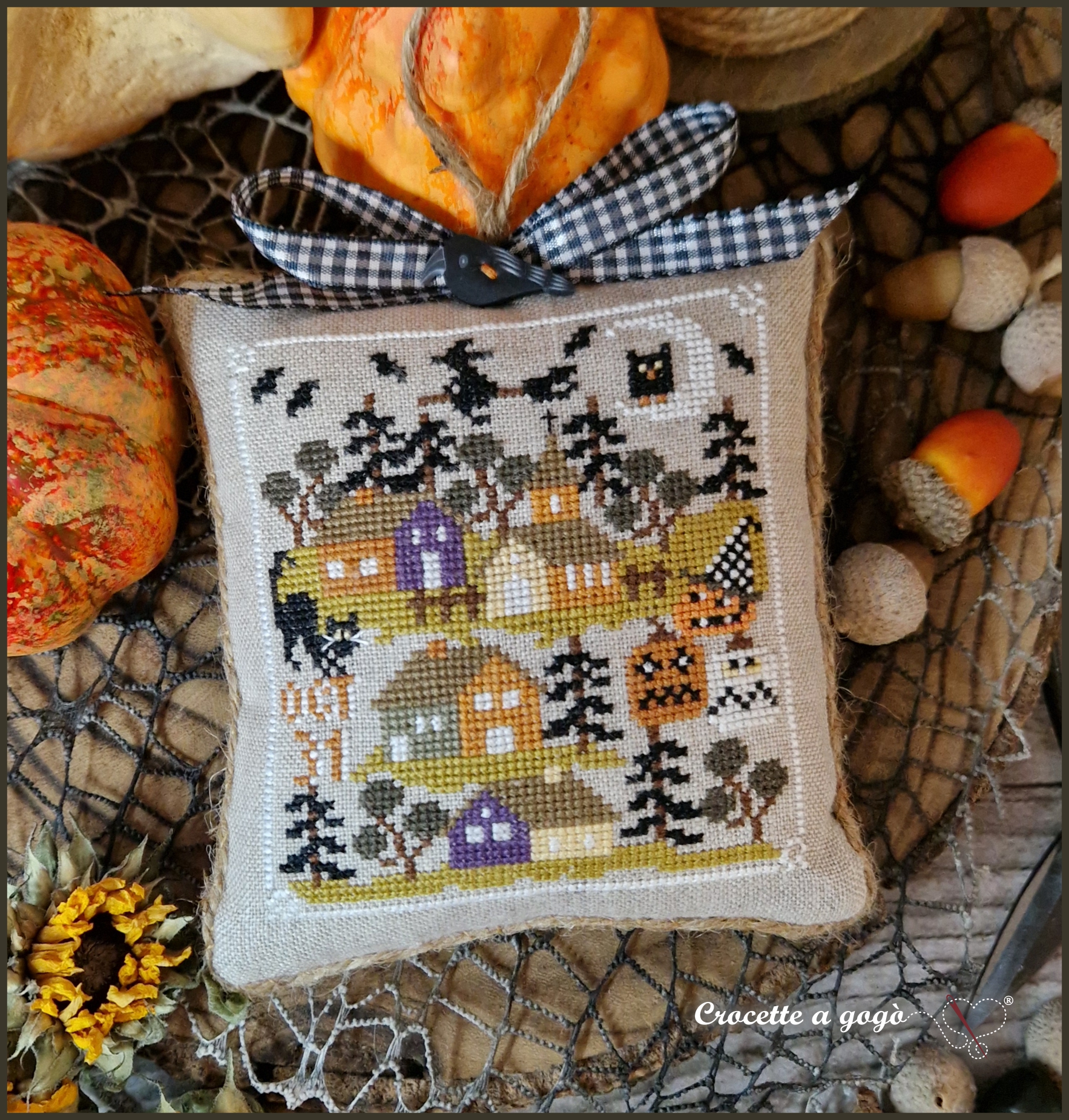 Halloween Tiny Village - Cross Stitch Pattern, zoomed in. Select this picture to zoom back out.