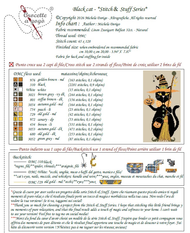Black Cat - Halloween Cross Stitch Pattern, different perspective #1, zoomed in. Select this picture to zoom back out.