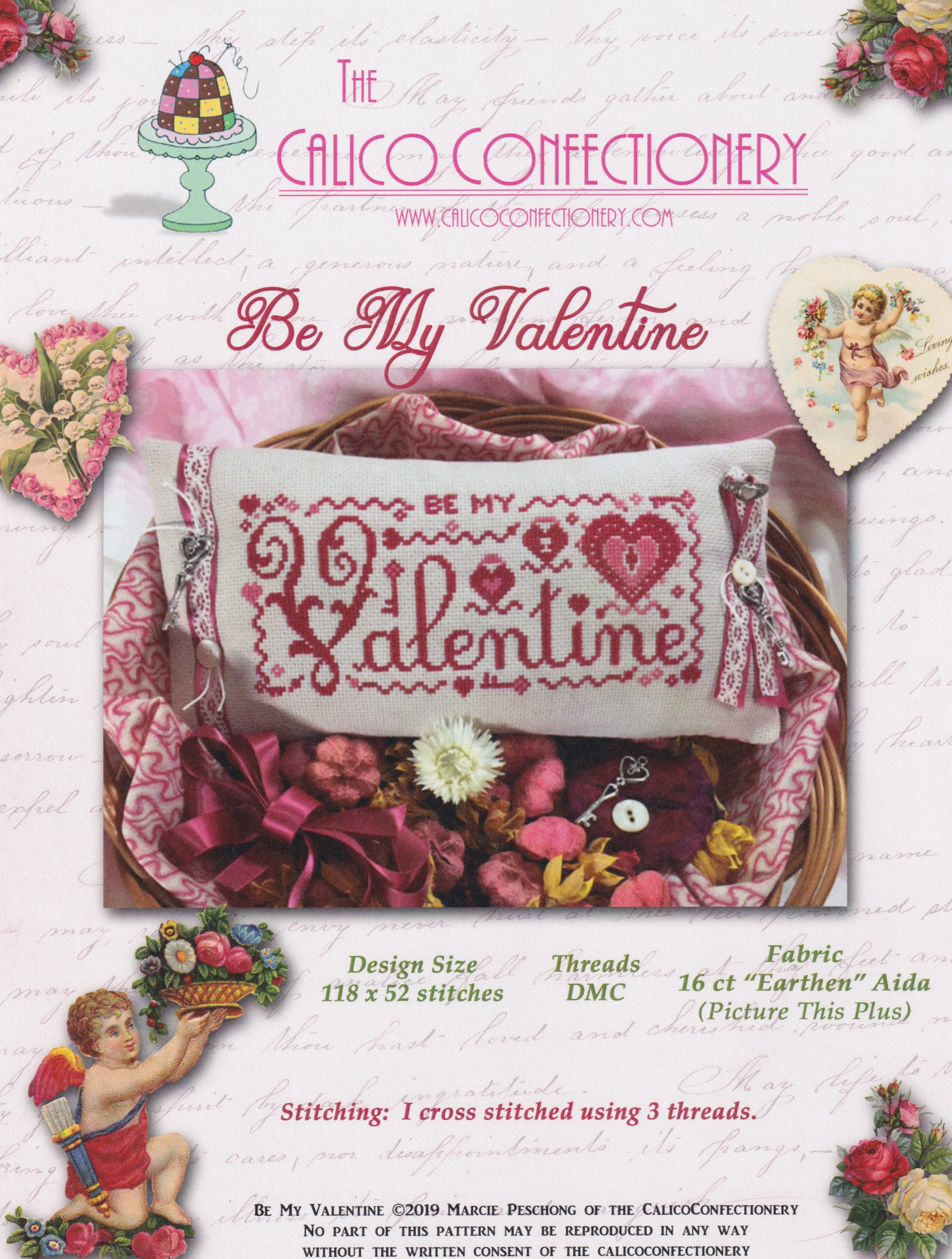 Be My Valentine (white chart with cherubs) - Cross Stitch