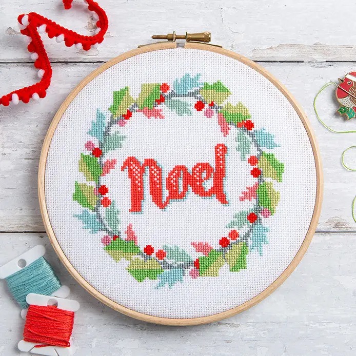 Noel Holly Wreath - Christmas Cross Stitch Kit