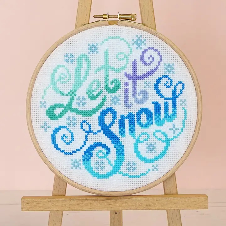 Let It Snow - Christmas Cross Stitch Kit, zoomed in. Select this picture to zoom back out.