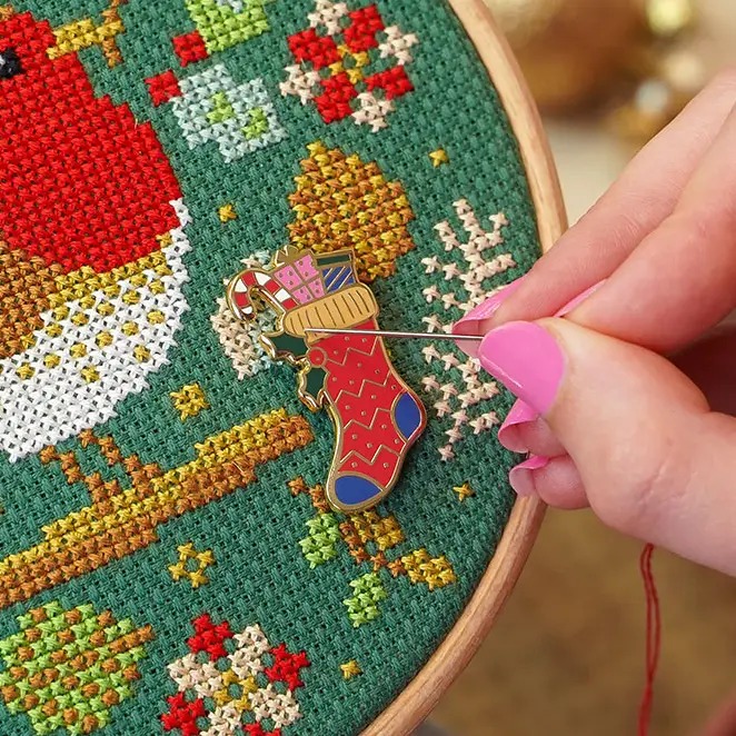 Stocking - Christmas Magnetic Needle Minder, different perspective #1, zoomed in. Select this picture to zoom back out.