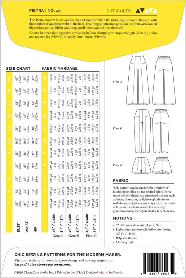 Pietra Pants and Shorts - Sewing Pattern