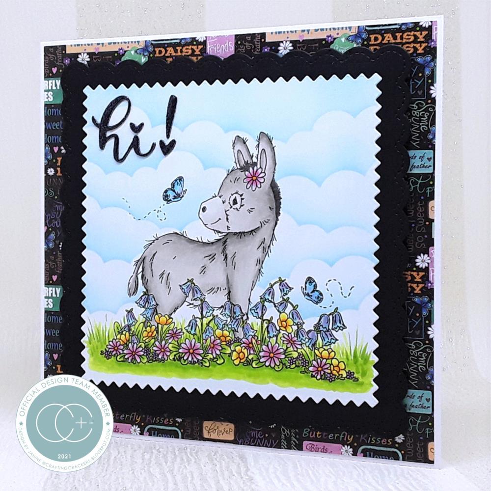 Donkey, Bluebells and Buttercups - Clear Stamp Set, different perspective #2, zoomed in. Select this picture to zoom back out.