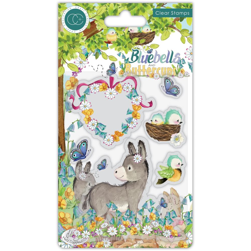 Donkey, Bluebells and Buttercups - Clear Stamp Set, zoomed in. Select this picture to zoom back out.