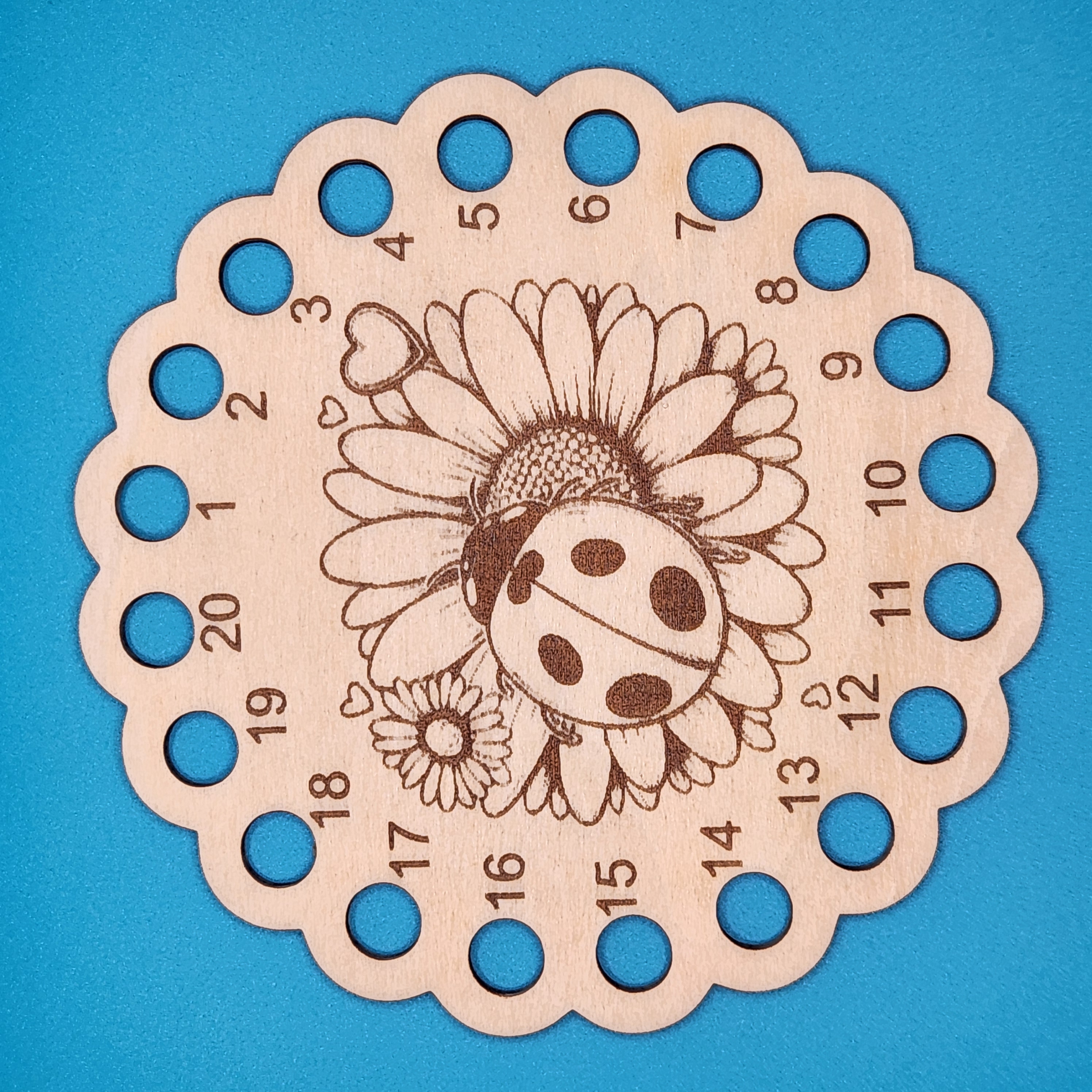 Ladybug Circle - Floss Organizer, different perspective #1, zoomed in. Select this picture to zoom back out.