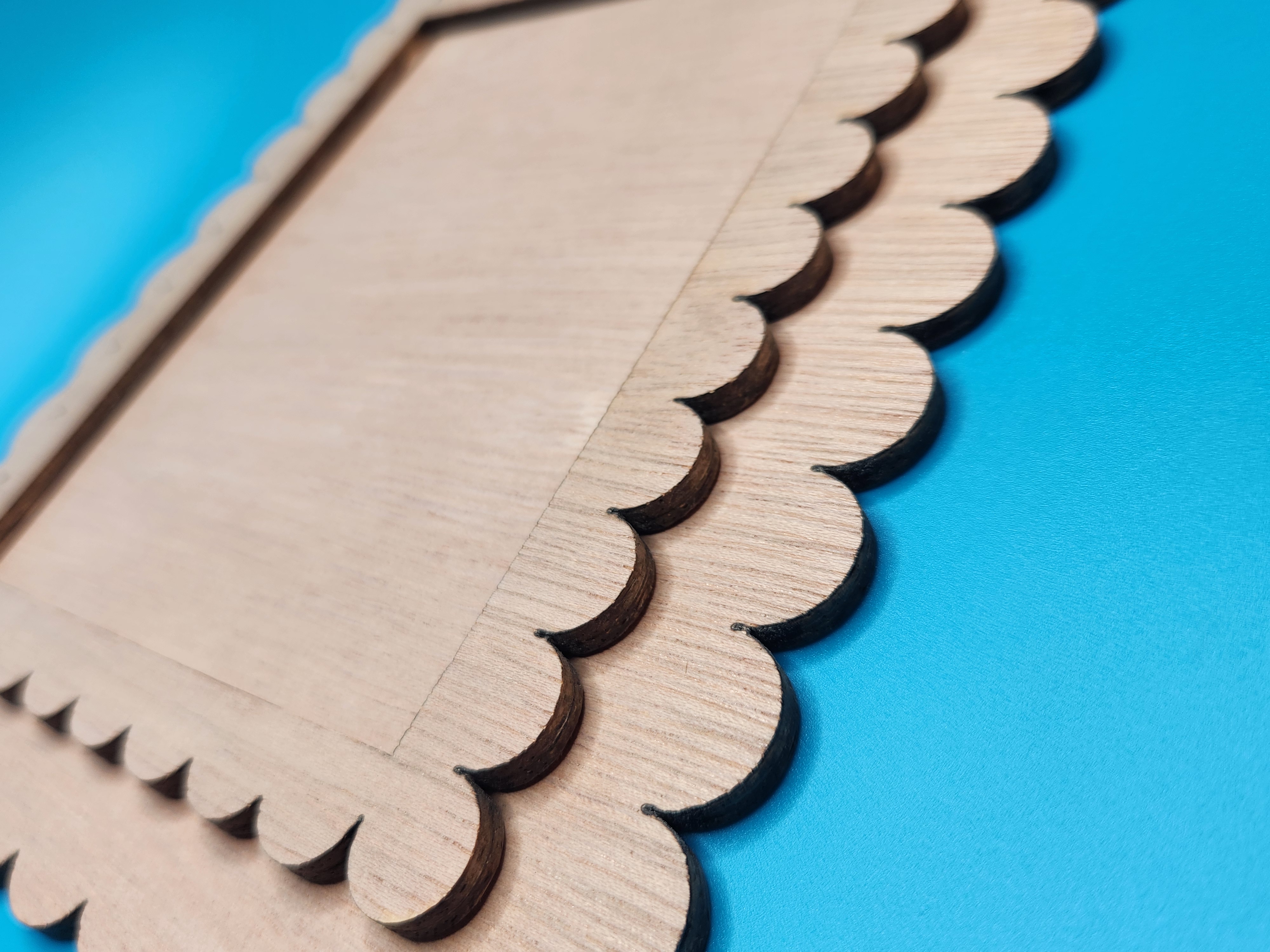 Double Scallop Rectangle - Unfinished Wood Display Frame, different perspective #1, zoomed in. Select this picture to zoom back out.