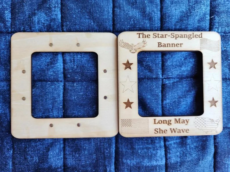 Patriotic Square Sm - Unfinished Wood Display Magnetic Frame, different perspective #1, zoomed in. Select this picture to zoom back out.