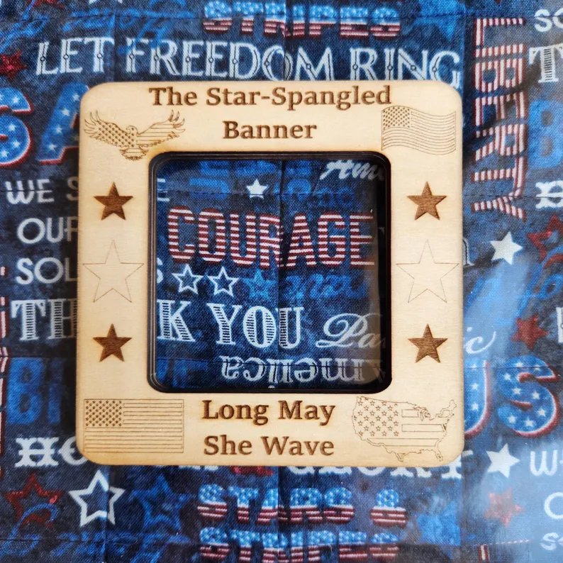 Patriotic Square Med -Unfinished Wood Display Magnetic Frame, zoomed in. Select this picture to zoom back out.