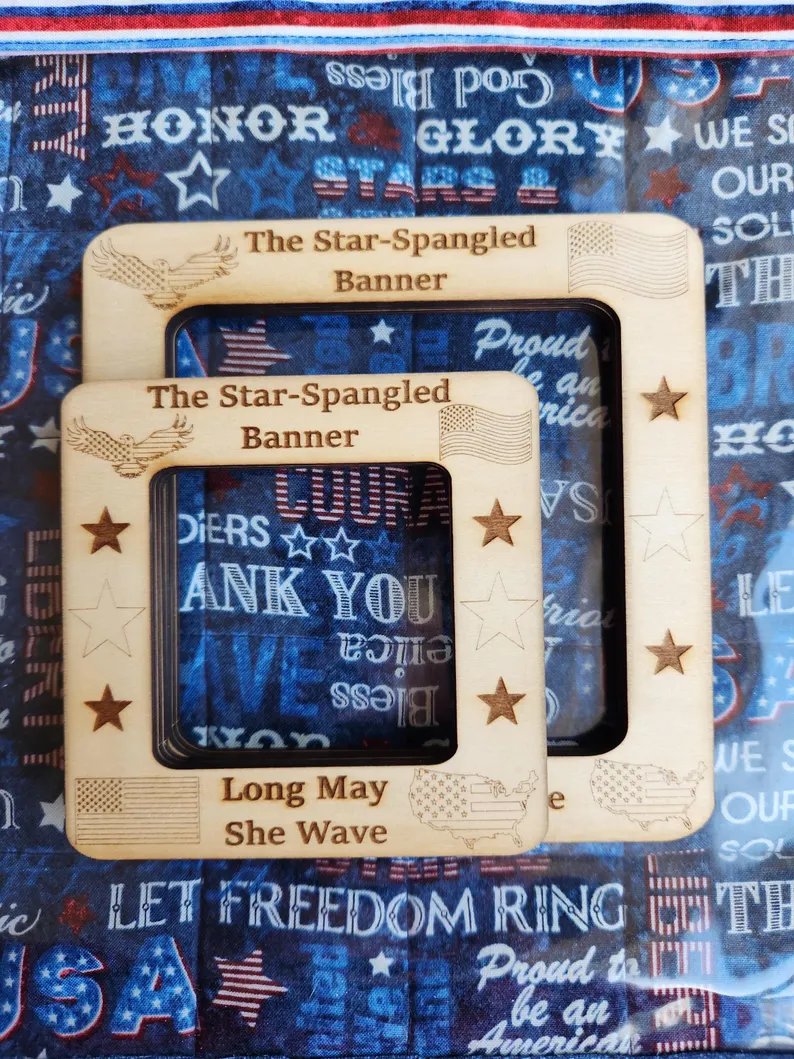 Patriotic Rectangle Small - Unfinished Wood Magnetic Frame, zoomed in. Select this picture to zoom back out.