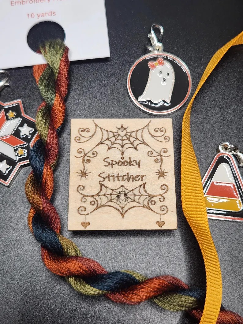 Spooky Stitcher Rectangle - Halloween Magnetic Needle Minder, zoomed in. Select this picture to zoom back out.