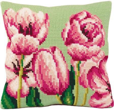 Tulipe A Gauche Flowers - Stamped Needlepoint Cushion Kit