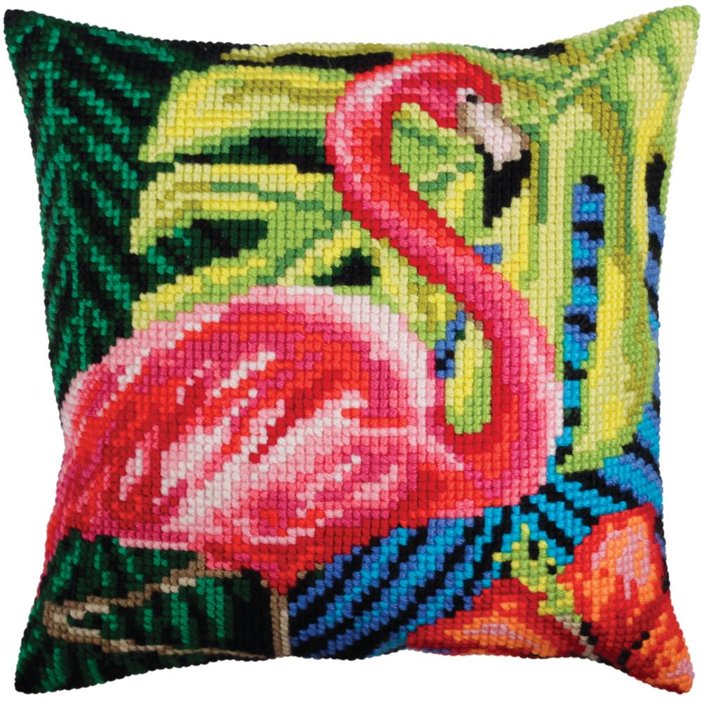 Pink Flamingo - Stamped Needlepoint Cushion Kit 