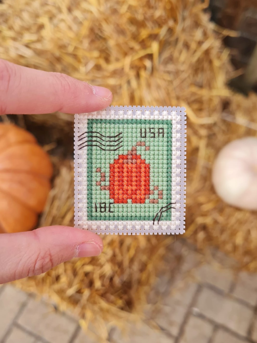 Pumpkin Postage Stamp - Cross Stitch Pattern